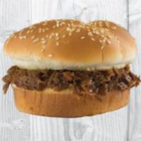 Beef Barbecue · Tender rax roast beef sliced thin and diced smothered in BBQ sauce and served on a 4