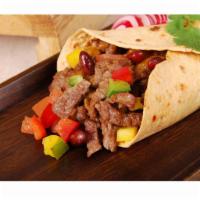 Steak Burrito · Served with rice, beans, mild or hot sauce, cheese, pico de gallo and cream. Chips and salsa...