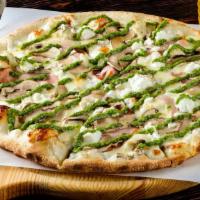 Chicken Pesto Pizza Slice · Exquisite chicken pesto slice made with house made pesto sauce and white chicken meat topped...
