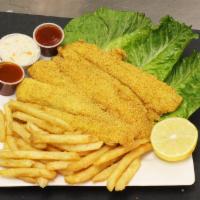 Catfish Fillet · 3 pieces, battered fresh to order.Served with fries, coleslaw and bread.