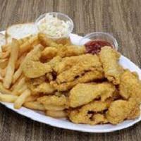 Catfish Nuggets · 1/2 lb, battered fresh to order.Served with fries, coleslaw and bread.