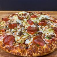 Super Combo Pizza · Pepperoni, Italian sausage, ham, beef, breakfast bacon, onion, green peppers, mushrooms, tom...