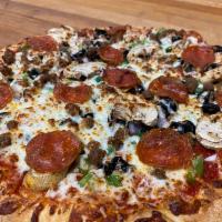 Combo Pizza · Pepperoni, Italian sausage, onion, green peppers, mushrooms and black olives.