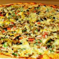 Super Veggie Pizza · Mushroom, artichoke hearts, black olives, green peppers, fresh tomato, sun-dried tomato, spi...