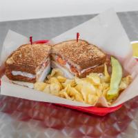 Club Sandwich  · Turkey breast, bacon, Swiss cheese, lettuce, tomato, mayo. served with curry mustard on the ...