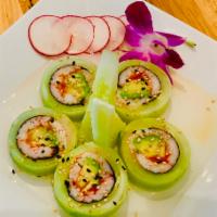 Kanisu Roll and Cucumber Wrapped · Cucumber wrapped, krab, avocado, masago.