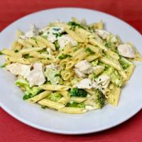 Chicken and Broccoli · Chicken pieces sauteed with broccoli, your choice of garlic and oil or Alfredo sauce, served...