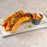 Sausage with Peppers and Onions Sandwich · Sausage with peppers and onions.