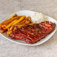 1/2 Rack Ribs Platter with Fries and Coleslaw · A cut of meat including the rib. 