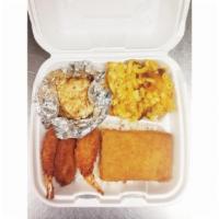 Seafood Combo Platter · Shrimp, , crab cake and 1 piece whiting fish.