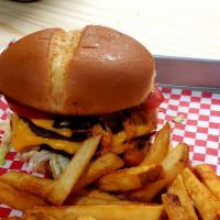 Flame Burger · Flame Burger a black Angus beef with lettuce  tomatoes, jalapeño and smothered with our Flam...
