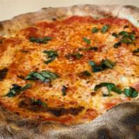 Pizza Margherita · Mozzarella, san marzano tomato sauce. Fresh basil.