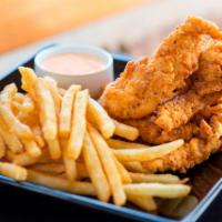 9. Chicken Tenders · Buttermilk marinated, hand-breaded and fried chicken tenderloins. Served with dipping sauce ...