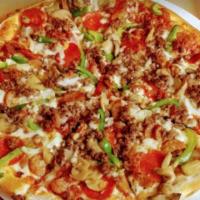 House Special Pizza · Hamburger, pepperoni, sausage, ham, bacon, mushroom, onion and pepper.
