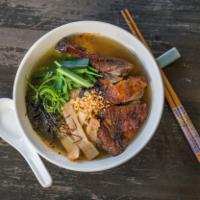Duck Ramen · Simmered duck broth, roasted duck, egg noodles, bok choy, green onions, bamboo shoots, seawe...