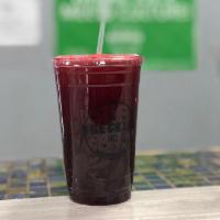 Feel the Beet · Beet root, apple, carrots and cucumber. Vegetarian.