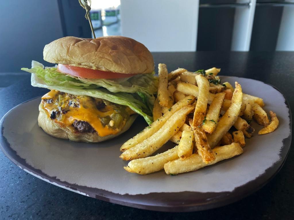 Green Chile Burger  · Two crust seared smashed patties, fire roasted Hatch green chiles & American cheese (double burger)