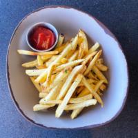 Hand-Cut Fries · Crispy russet potatoes seasoned in house with sea salt & parsley