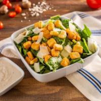 Caesar Salad · Romaine lettuce, croutons, parmesan cheese, and side of Caesar dressing.