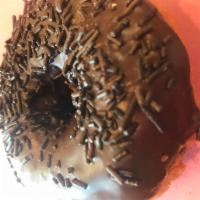 White Cake Donut with Chocolate Icing and Chocolate Sprinkle · 