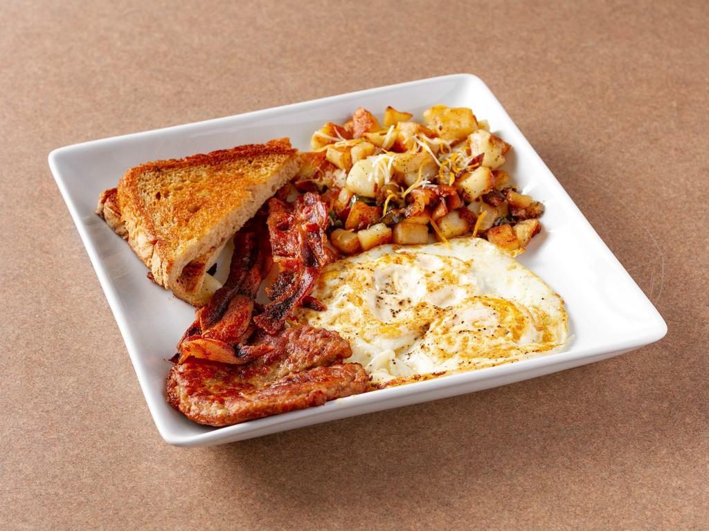 Big Breakfast · 2 eggs, 2 bacon slices, sausage, toast and home fries.