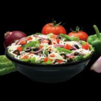 Garden Salad · Red onions, green peppers, tomatoes, black olives and mozzarella (recommended dressing: ranc...