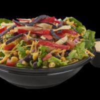 Southwest Salad · Red onion, corn, black beans, tomatoes, cheddar cheese and tortilla strips (recommended dres...