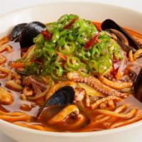 Gochu Jjamppong Noodle · Hot and spicy seafood noodle soup is added with chili peppers (Squid&Pork)