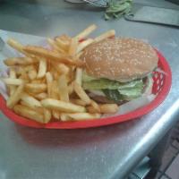 Hamburger  · Beef Patty, lettuce, tomato, onions and mayonnaise served with fries.