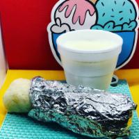 Breakfast Burrito · Filled with a mix of scrambled eggs, hash browns, green chili, cheese and your choice of mea...