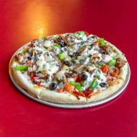 Big Nick's Pizza Large · Canadian bacon, Italian sausage, pepperoni, tomatoes, onions, green peppers, blacks olives, ...
