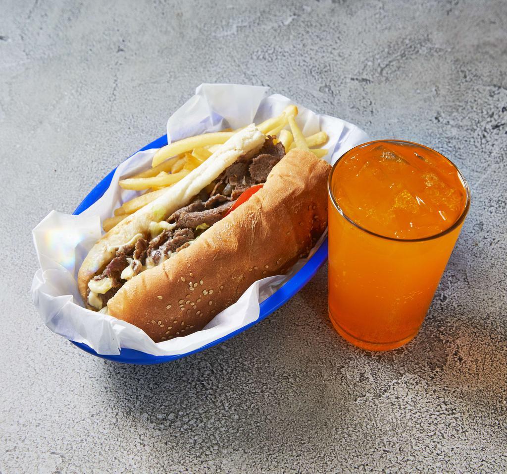 Steak and Cheese Sub Combo · Our signature grilled favorite. Comes with medium fountain drink and fries or chips.