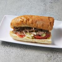 Pizza Steak and Cheese Sub · Steak and cheese with pizza sauce.