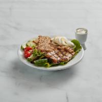Chicken Breast Salad · Lettuce, grilled chicken breast, cucumber, tomato and a hard-boiled egg.