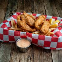Walleye Fish and Chips Basket · Pbr beer- battered walleye, fries, tartar sauce.
