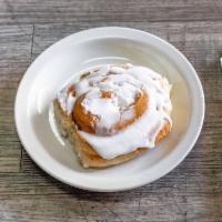 Cinnamon Roll · Baked fresh, frosted cinnamon roll.