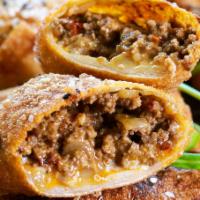 Bacon Cheeseburger Egg Roll · Bacon, ground beef, cheese, onions.