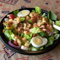 Chicken Chopped Salad · Iceberg Lettuce, grilled chicken, tomatoes, cucumber, onions, carrots, bacon, shredded chees...