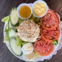 Chicken Salad Plate · The Famous Soho Chicken Salad on a bed of Lettuce with Tomato, Cucumber, Boiled Egg Honey Mu...