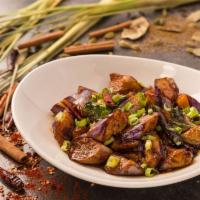 Eggplant and Garlic · Fried eggplant with garlic and scallions in a sweet chili sauce.