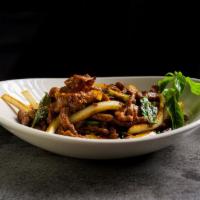 Basil Chili Beef · Choice harris ranch beef tossed with dried chili flakes, spices, jalapenos, and onions finis...