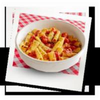 Hot Mama's Pasta · Rigatoni tossed in a spicy creamy tomato sauce, topped with Parmesan and sprinkle of parsley.
