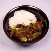 68. Mongolian Beef · Served with white rice. Hot and spicy.