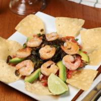 Pico La Fuente · Pico de gallo-styled appetizer with dip includes shrimp, mango, sliced avocado, fried jalape...