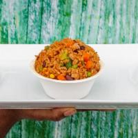 Stir Fry Mix Bowl · Long grain white rice ,peas with carrots , corn , and sweet peas . 