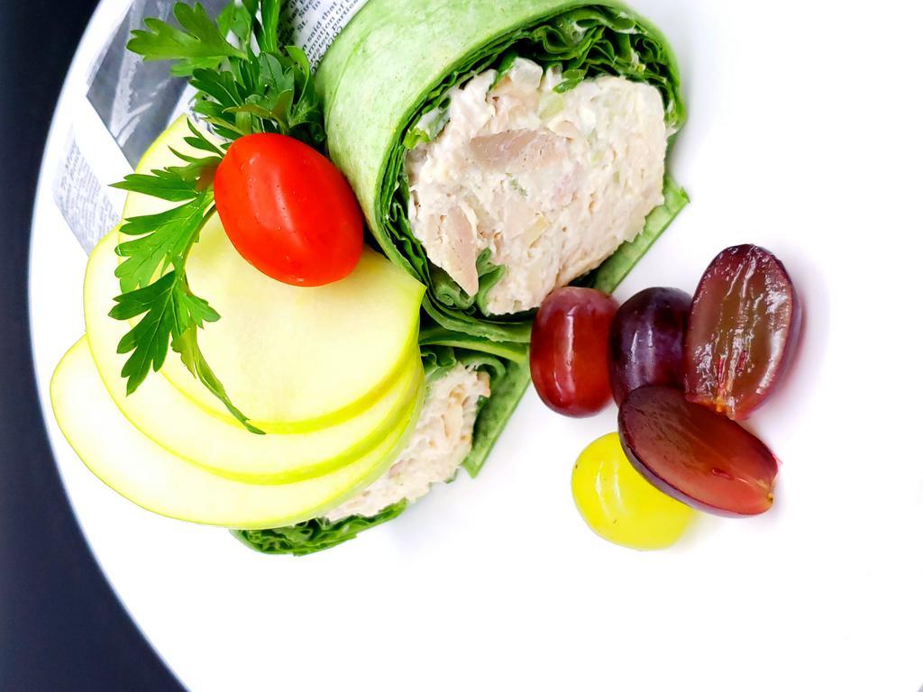 Chicken Salad with Grapes, Apples, Cranberries Spinach Wrap · 