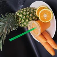 Bunny · Serious refreshment, daily energizer carrots, ginger, pineapple, fresh squeezed oj.