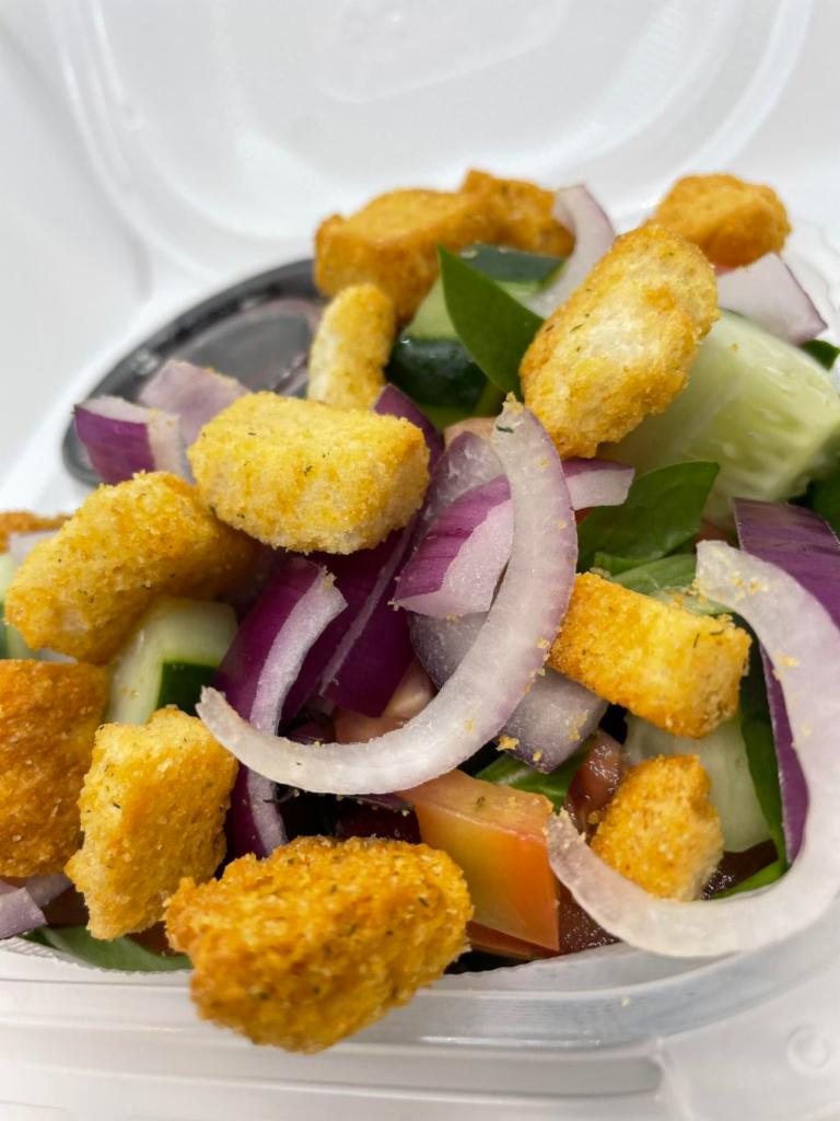 Side House Salad · Mixed Greens, Diced Cucumber, Sliced Tomato, Sliced Onion, Croutons. Red Raspberry Dressing