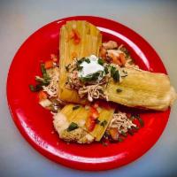 Tamales Dinner · 3 tamales served with rice and beans with pico de gallo and sour cream on the side with cond...