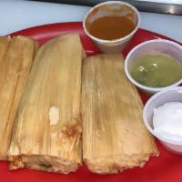 Tamale · Tamal of your choice of meat ( green chicken or rajas with cheese ) 